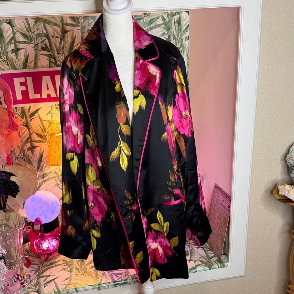 Torrid Floral Black Satin Jacket